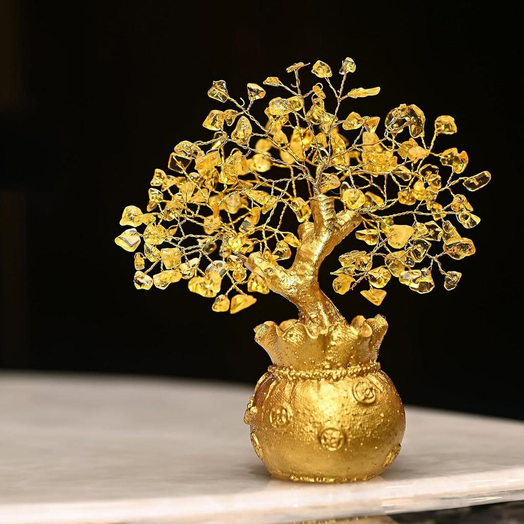 Citrine Crystal Money Tree – Wealth & Prosperity Tree for Home & Office Décor – Spiritual Gift for Good Luck