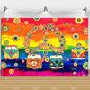 Colorful Peace Love Retro Hippie Bus Dyed Backdrop Kids Birthday Party Decorations Bohemian Style Guitar Floral Photography Prop