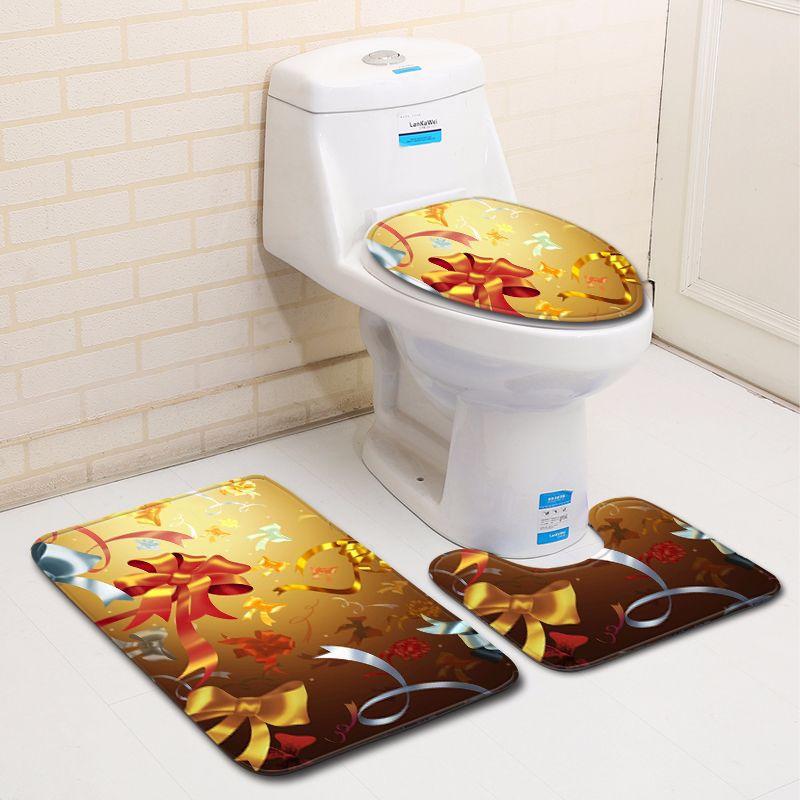 3D Christmas Bathroom Toilet Three-Piece Floor Mat Doormat Bathroom Carpet