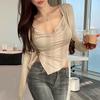 Korean Dongdaemun Slimming Two-Piece: Spaghetti Strap Tank & Irregular Long Sleeve Top