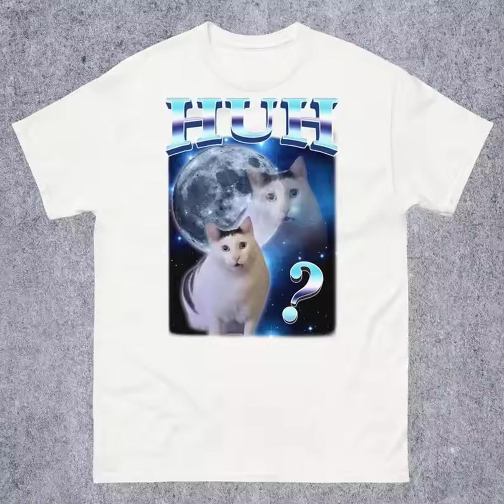 New In Top HUH Funny Dank Cat Meme Unhinged Tee Shirt Homme Men Clothing Short Sleeve Round Neck Printing Pullover T-shirt