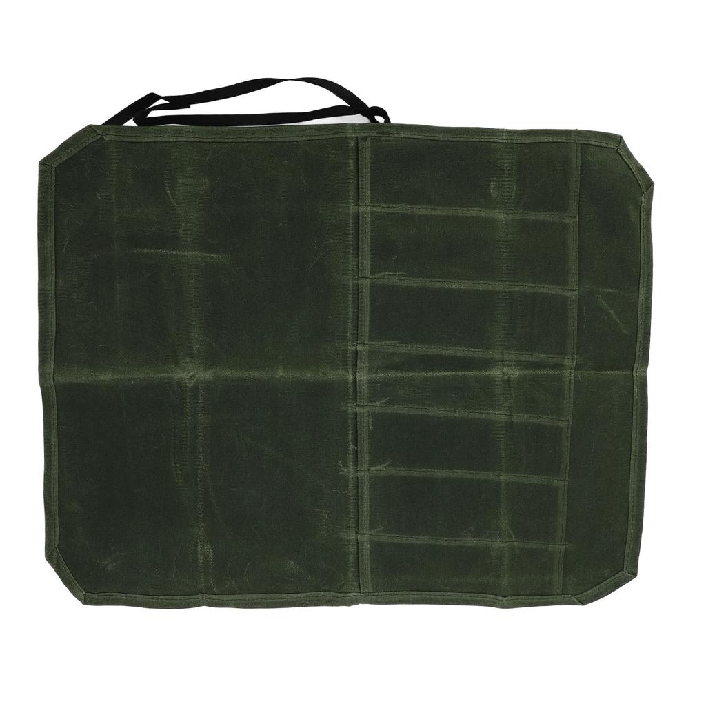 Waxed Canvas Knife Bag 7 Pocket Professional Foldable Chef Knife Roll Bag for Camping Barbecue Green
