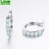 Blaike 925 Sterling Silver Round Hoop Earrings For Women Blue /White Fire Opal Earrings Rainbow Stone Circle Piercing Ear Jewelry