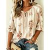Women's Vintage Floral & Stripe Print Tie Front Blouse, Casual Loose Top for Spring Summer Daily Wear