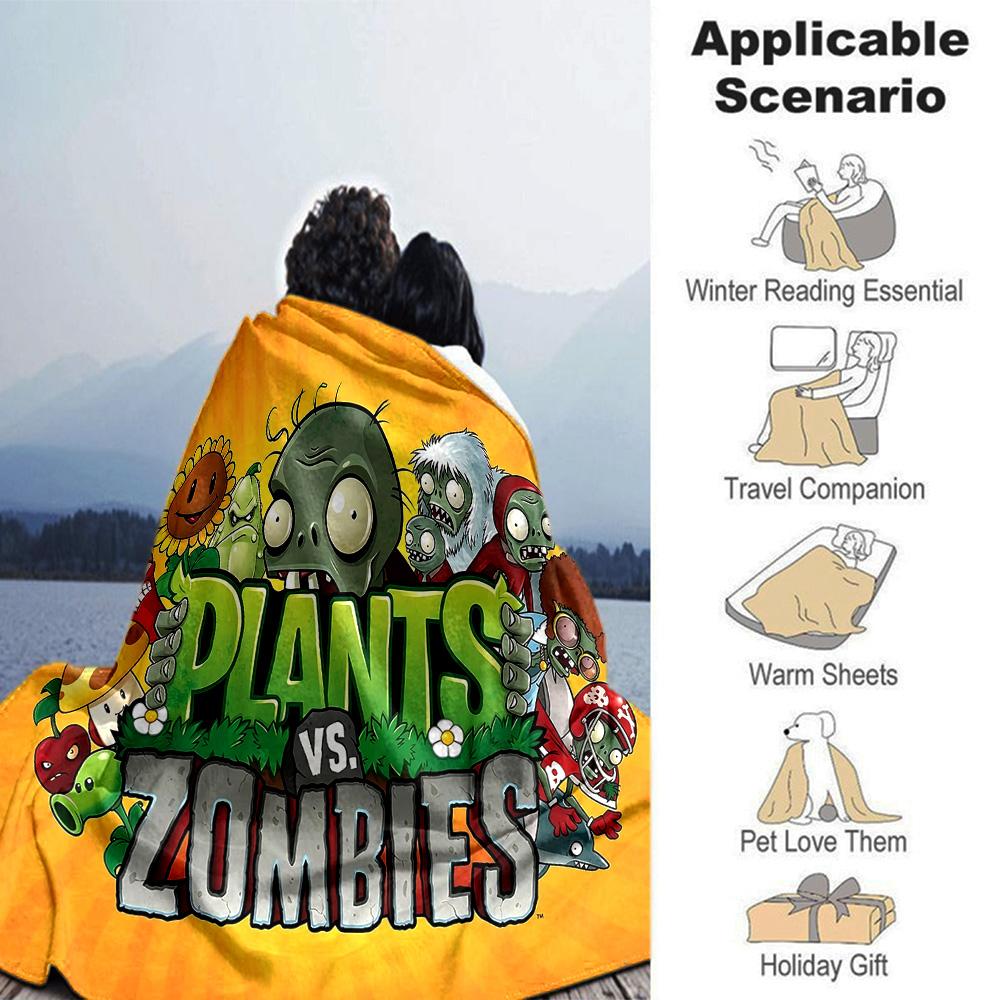 Plants Vs Zombies Flannel Blanket Super Soft Warm Cozy Blanket for Sofa Bed Office Travel All‑Season Home Decor Gift