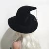 Star Pendant Wool Bucket Hat Solid Color Halloween Hat Vintage Witch Hat  Party