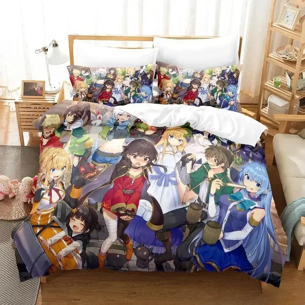 3d Kawaii KonoSuba Bedding Set Printed With Pillowcase Bed Duvet Cover Soft Queen King Size Bedclothes Home Adult Kid Bedroom