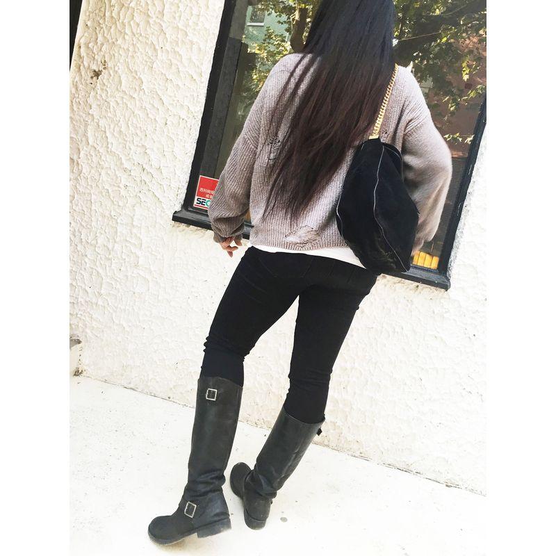 

Miss Biggie European and American Plus size Slimming Versatile Mid-High Waist Basic Cotton Elastic Black Skinny Jeans Black L