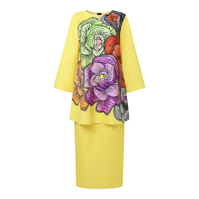 Oversized Two Picecs Women Long Sleeve Print Tunic Tops and Straight Pants Sets