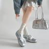 Fashion Women Casual Shoes Silver Retro Ballet Style Velcro German Training Shoes Women New Versatile Lightweight Soft Soled Board Shoes