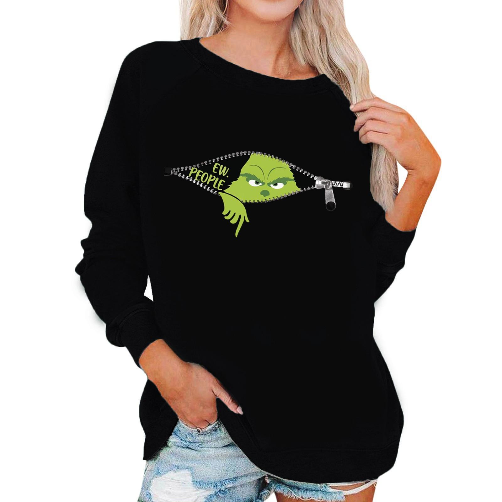 

Женский пуловер с рождественским принтом, блузка с круглым вырезом, заниженными плечами и длинными рукавами XL чёрный