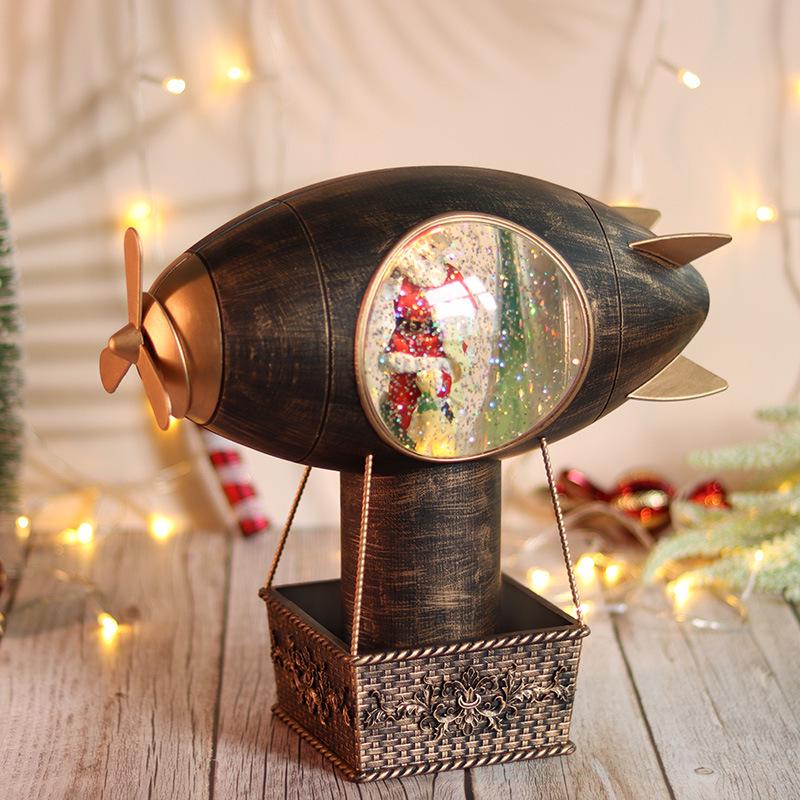 LED Airship Snowfall Music Box Lantern - Christmas Festival Decoration бронзовый