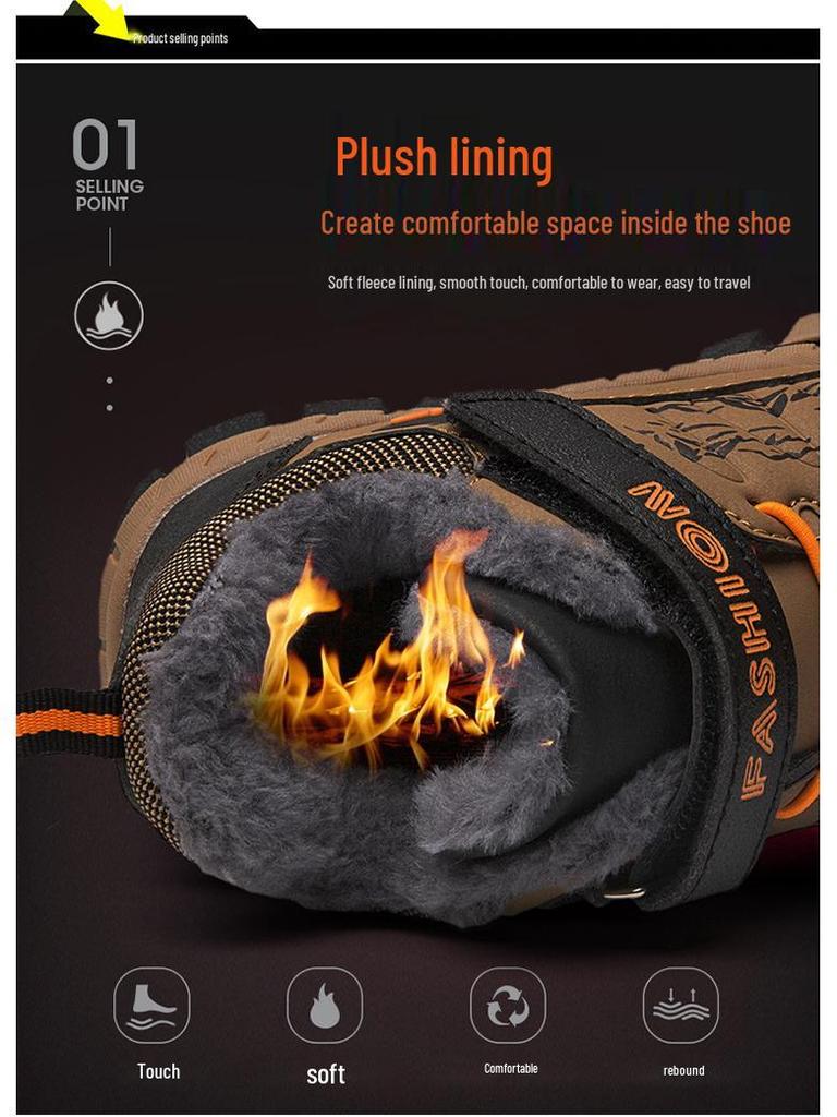 Boys' Winter Cotton Boots with Velvet Lining - Warm, Steel Claw Sole for Outdoor Snow Activities