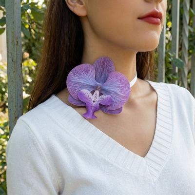 Wedding Charm Flower Necklace Colorful Bohemian Flower Choker Minimalist High-end Phalaenopsis Collarbone Chain Neck Accessories