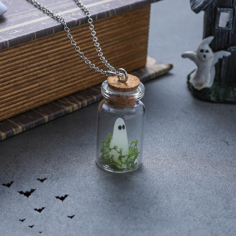 Halloween Luminous Ghost Jewelry Set Glow Drifting Bottle Necklace Dangle Earrings for Party Favor Gift