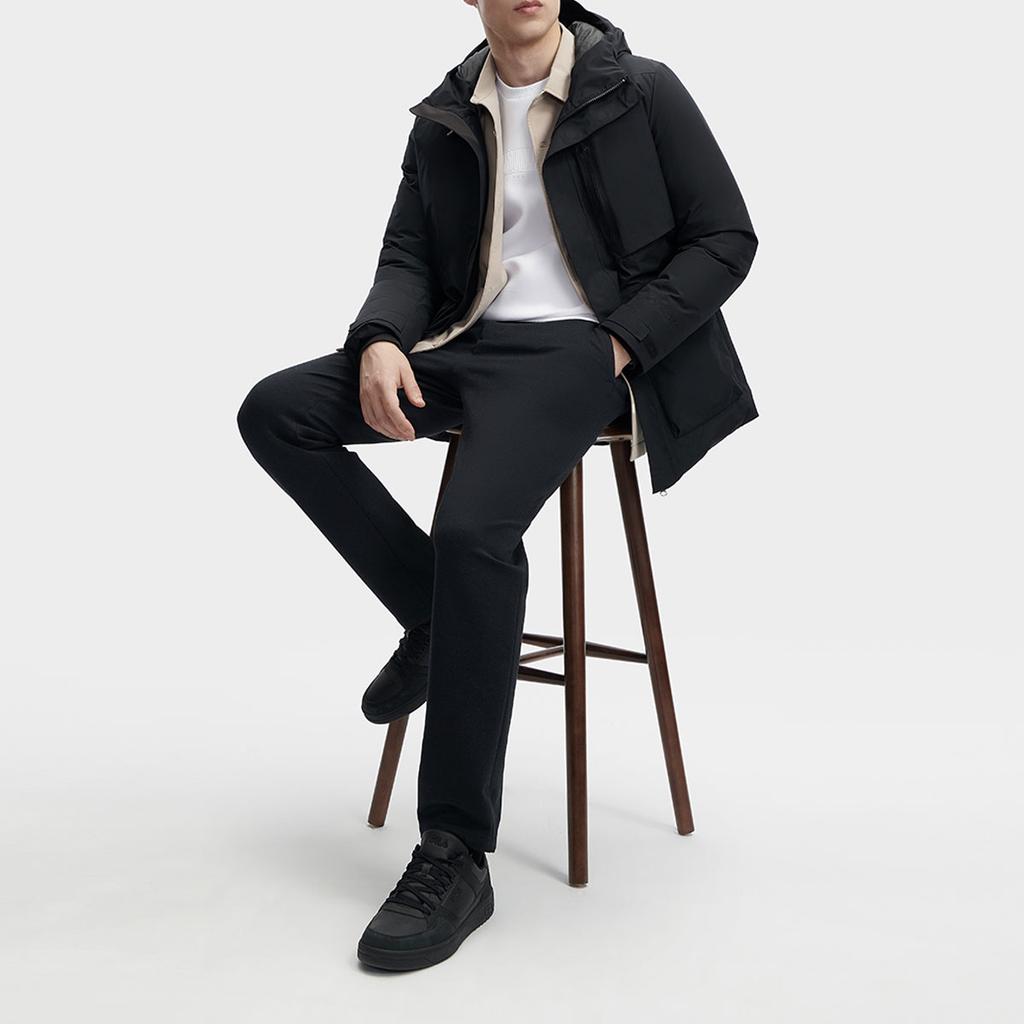 FILA Solid Color Casual Mid-Length Down Jacket Men outerwear Black F11M342909F-BK