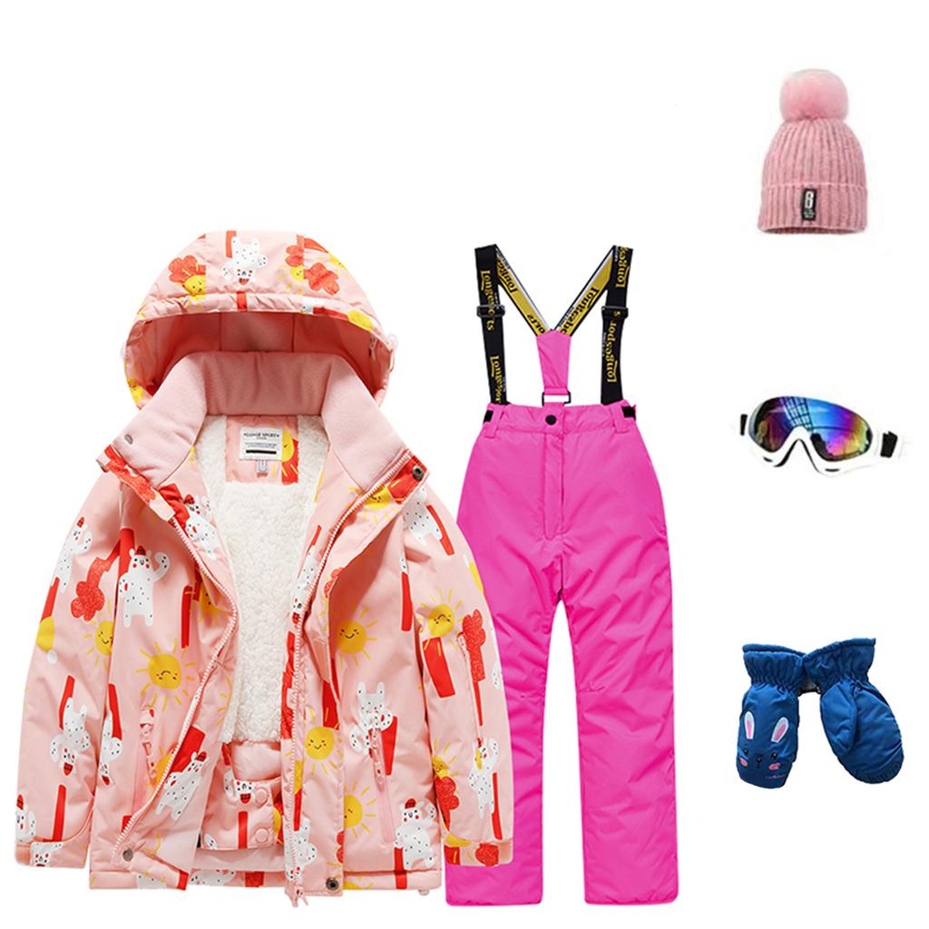 Dětská módní lyžařská souprava pro chlapce a dívky, zateplená, voděodolná, termo lyžařská souprava, pětidílný komplet s bundou a kalhotami