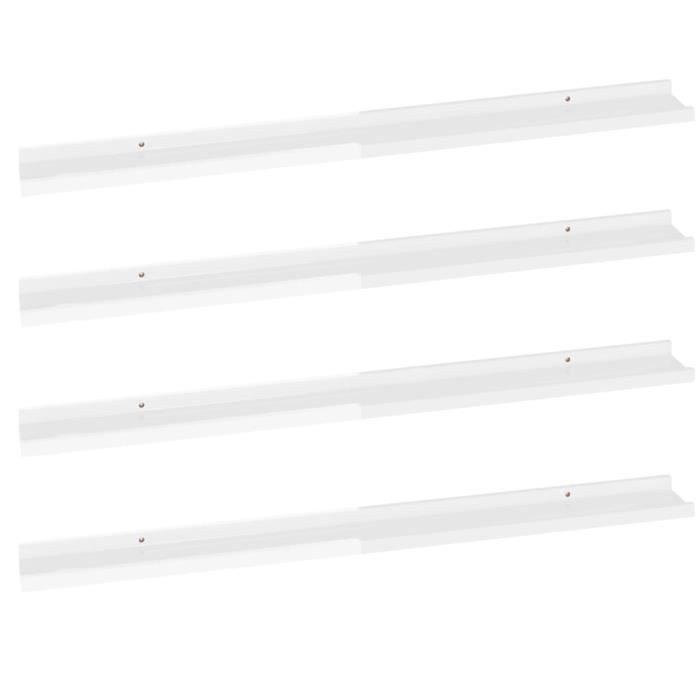 VidaXL Étagères murales 4 pcs Blanc brillant 100x9x3 cm