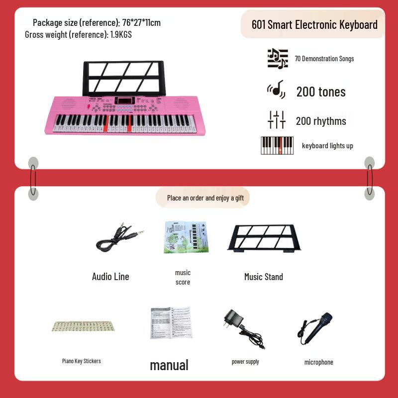 Beginner 61-Key Electronic Keyboard Piano for Home Use and Students