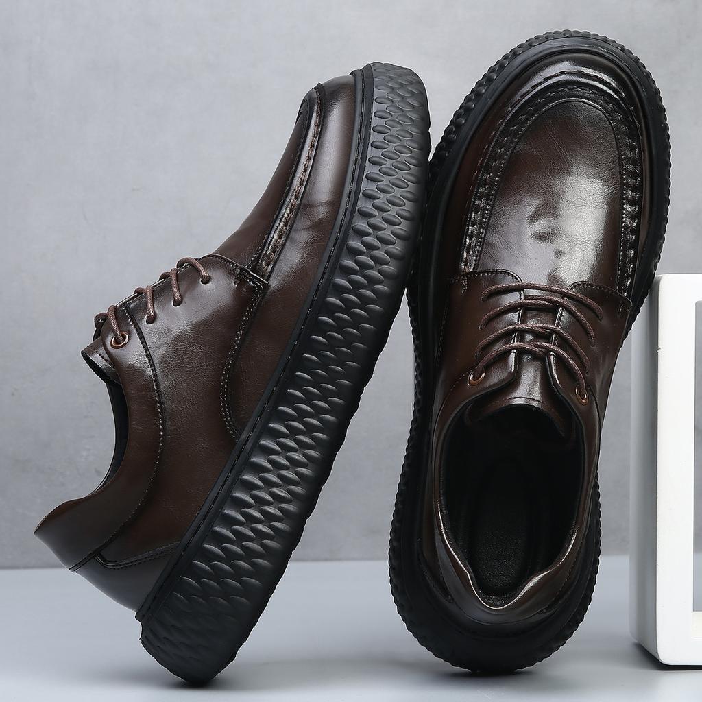 European Station High-end Business Casual Leather Shoes Men's Autumn and Winter New Fashion Trend Versatile Leather Thick-soled Height Increasing M