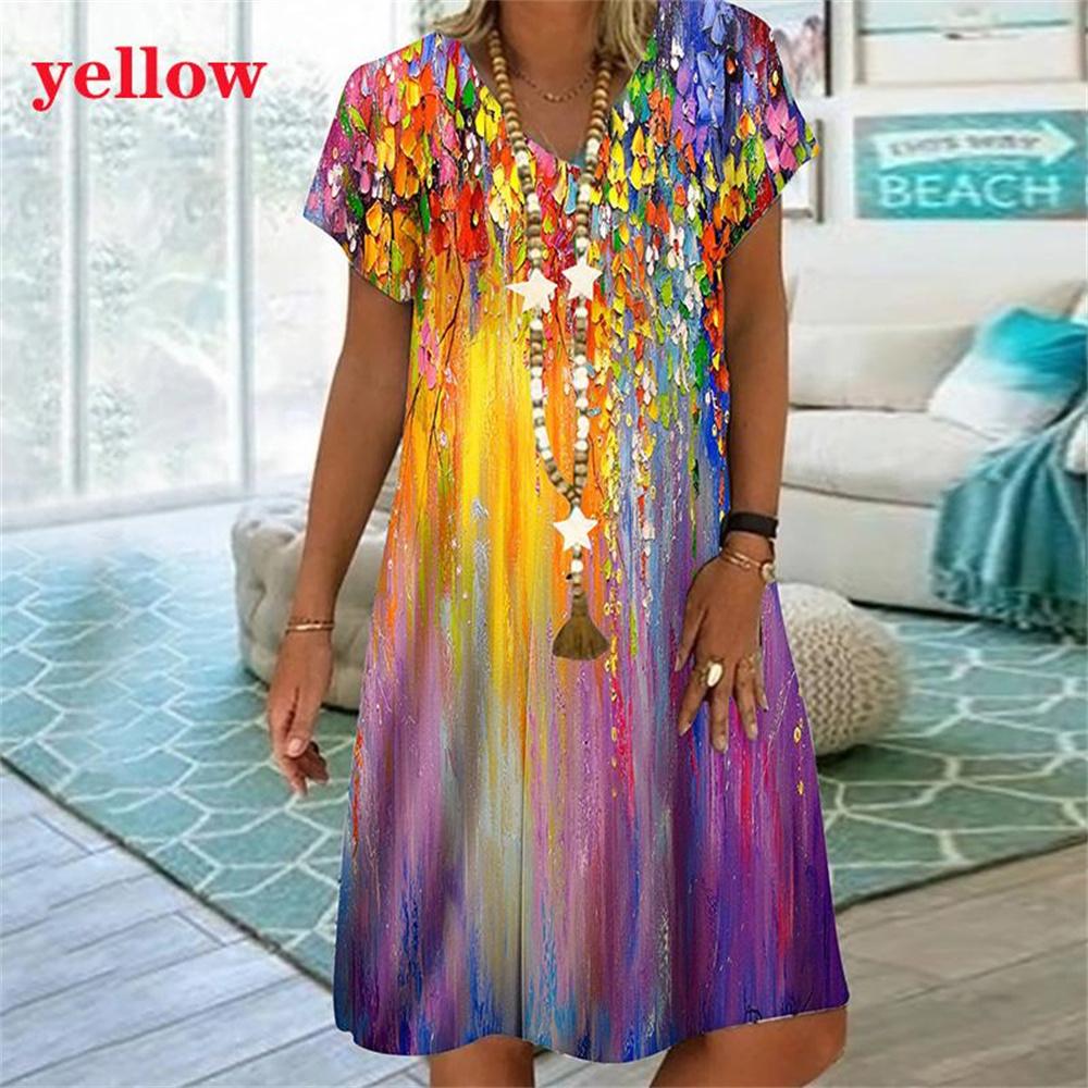 

Новое женское платье с радужными полосками и 3D-принтом, элегантное, милое, повседневное, с V-образным вырезом, коротким рукавом, А-силуэтное платье, летняя модная одежда больших размеров 8XL