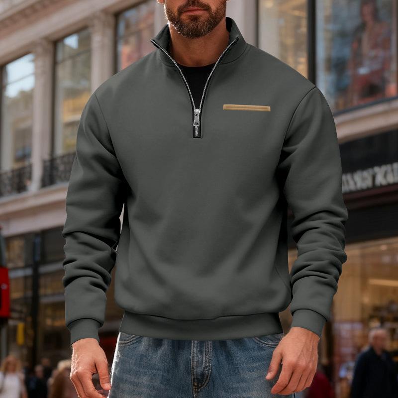 Plus Size Winter Fleece Half Zip Stand Collar Pullover Sweatshirt Men Solid Color Casual Hoodie
