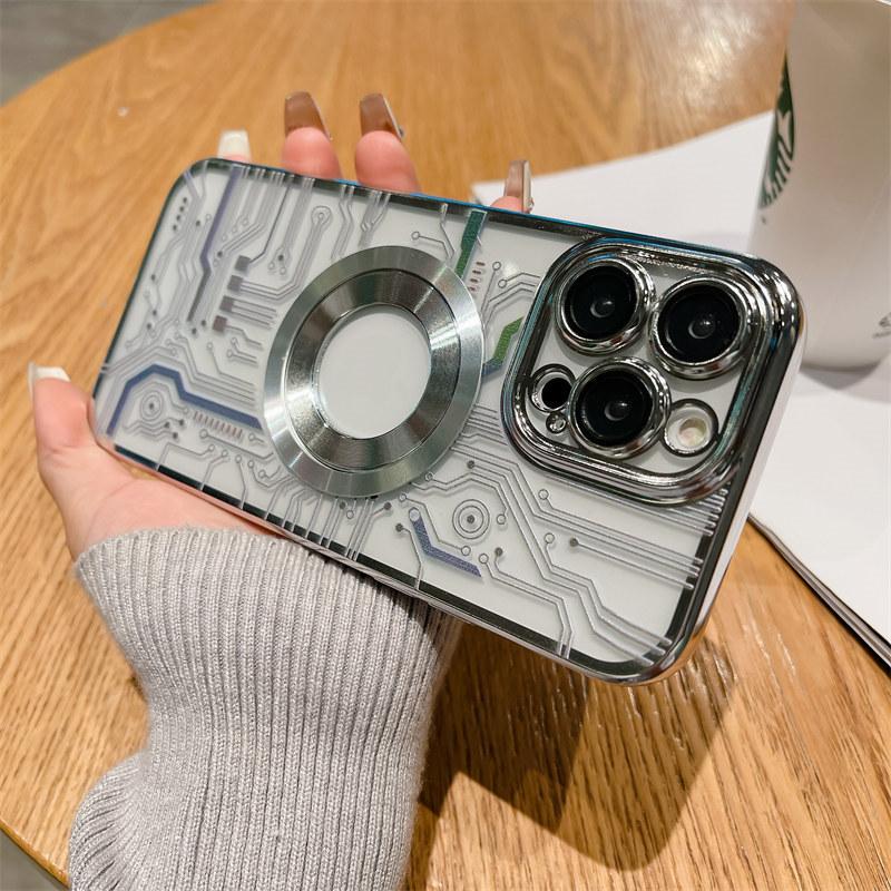 Luxus mit Linsenschutz Galvanisierter magnetischer kabelloser Ladehülle für iPhone 14 13 12 11 Pro Max Fallschutzhülle