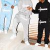 Neues hellblaues Set Y2K Herren-Set Streetwear Hip Hop Print Locker Hoodie Zweiteiliges Set
