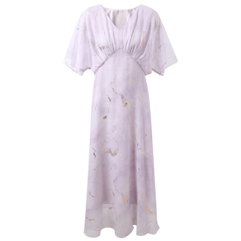 Sancai 2026 Summer New Chinese Style Printed Chiffon Long Dress L