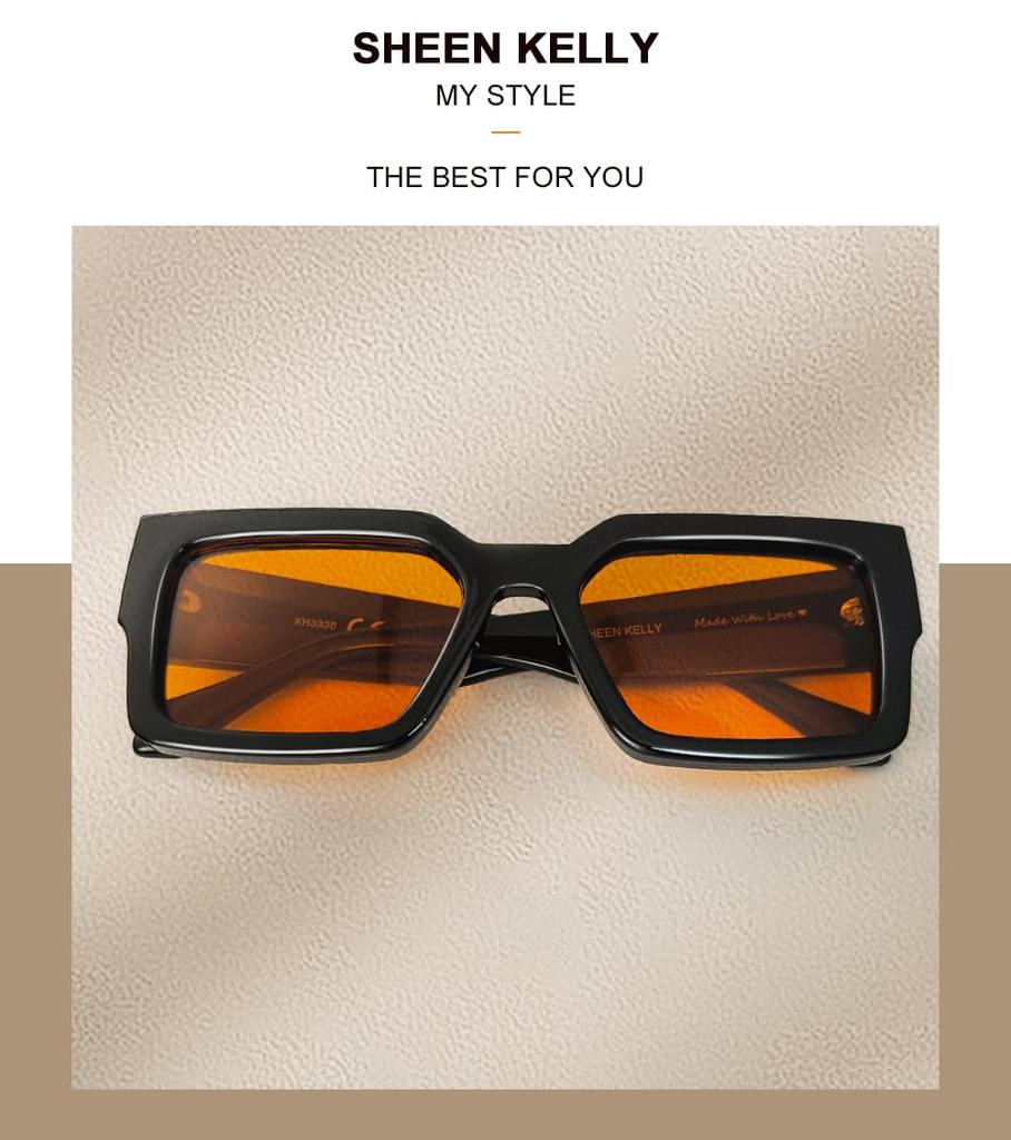 Retro Thick Rectangular Sunglasses for Men and Narrow Square Black Tie 90s Style [SHEEN KELLY] Women, Frame,