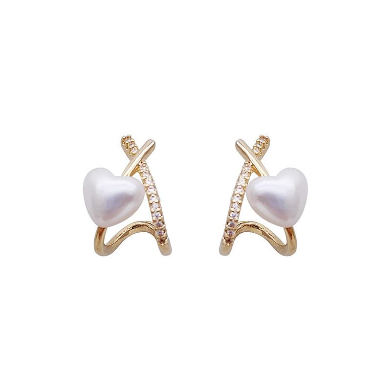 Imitation Pearl Earrings For Women Jewelry Fashion Cross Love Heart Stud Ear Jewelry Trending Luxury Women's Heart Stud Earrings