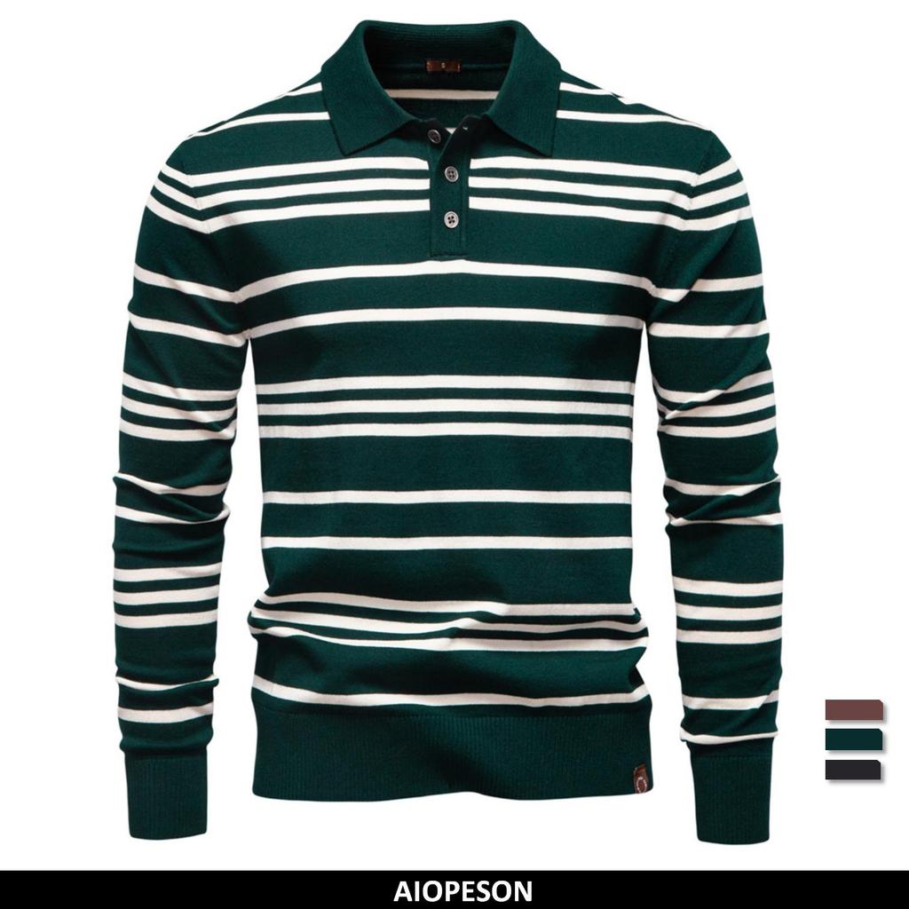 AIOPESON 2025 Color Block Henley Polo Pánské Pruhované Dlouhý Rukáv Nové Podzimní Designérské Společenské Business Prvotřídní Polokošile Pánské