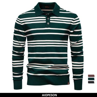 AIOPESON 2025 Krāsu bloku Henley polo krekli vīriešiem svītraini ar garām piedurknēm jauni rudens dizaineru sociāli biznesa premium polo krekli vīriešiem