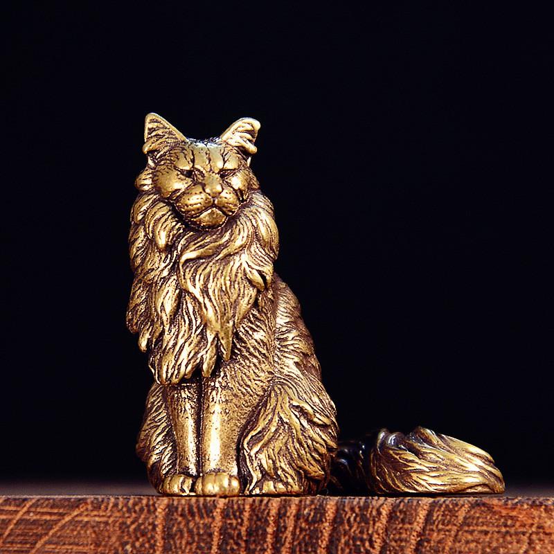 Mosazná socha kočky Vintage Dekorace na stůl ve starožitném stylu Figurka zvířete Ozdoba do domácí kanceláře