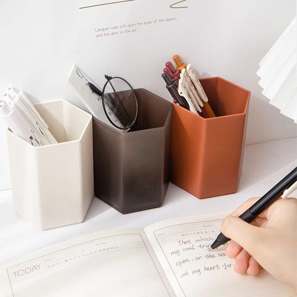 Plastic Pen Container Hexagonal Design Stationery Pen Barrel Pen Holder  School Office