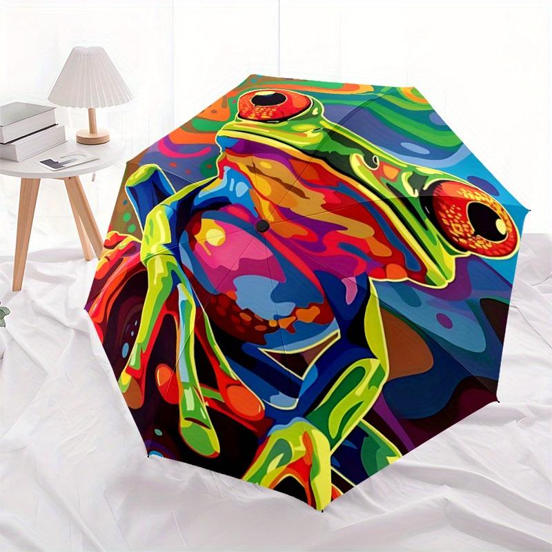 1pc Frog Colors Automatic Open/Close Umbrella Sturdy Iron Frame, Compact Travel UmbrellaIntricate Design Umbrella a0829077