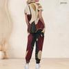 Women Plus Size V Neck Short Sleeve Scrub Set Wine Glass Leaf Abstract Art Print Nurse Uniform Set