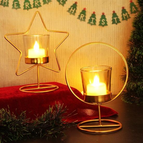 Pack of 2 Christmas Tealight Candle Holders for Pillar Candles Tealight Table Decoration Indoor Outdoor Xmas Decor for Home Office Church Gift