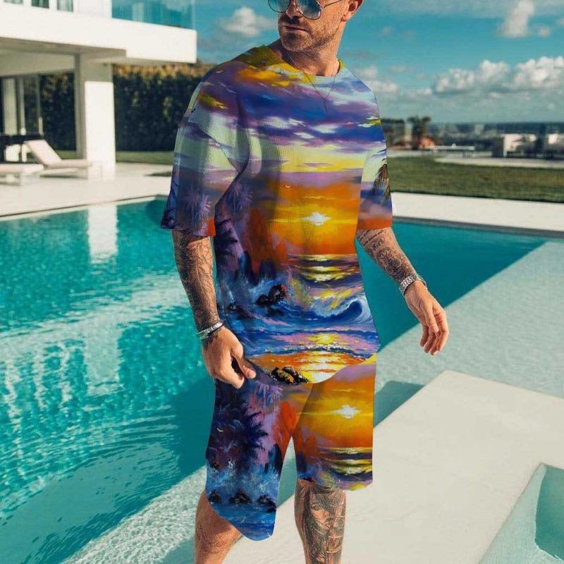 Hawaiian Beach Men's Set T-shirt Two Set Vacation Casual