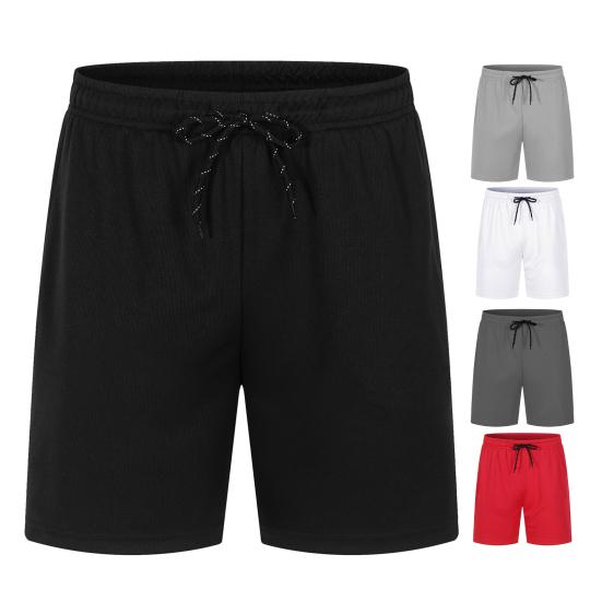 Men Shorts Elastic Waist Adjustable Drawstring Wide Leg Shorts with Pockets Solid Color Beach Casual Shorts