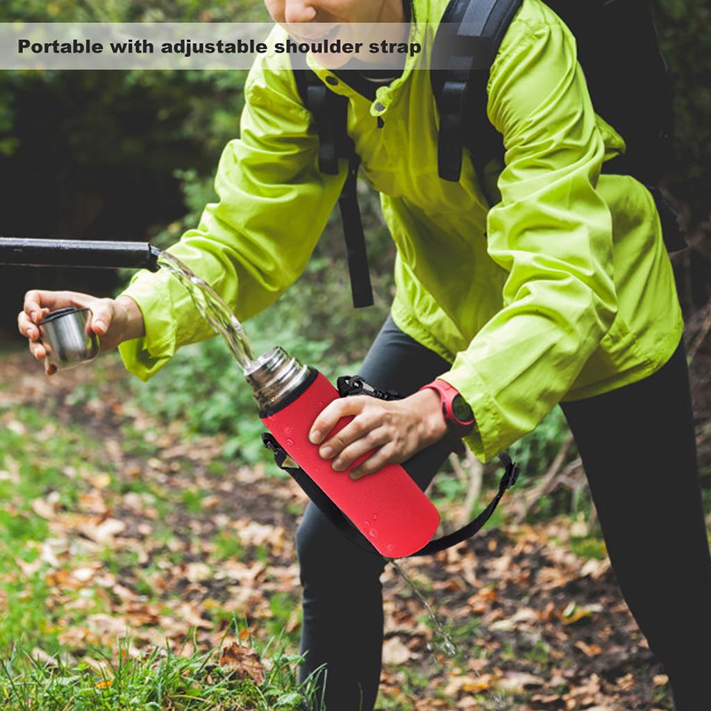 Outdoor 1000ml Water Bottle Insulated Cover Neoprene Carrier Bag Pouch with Strap Black