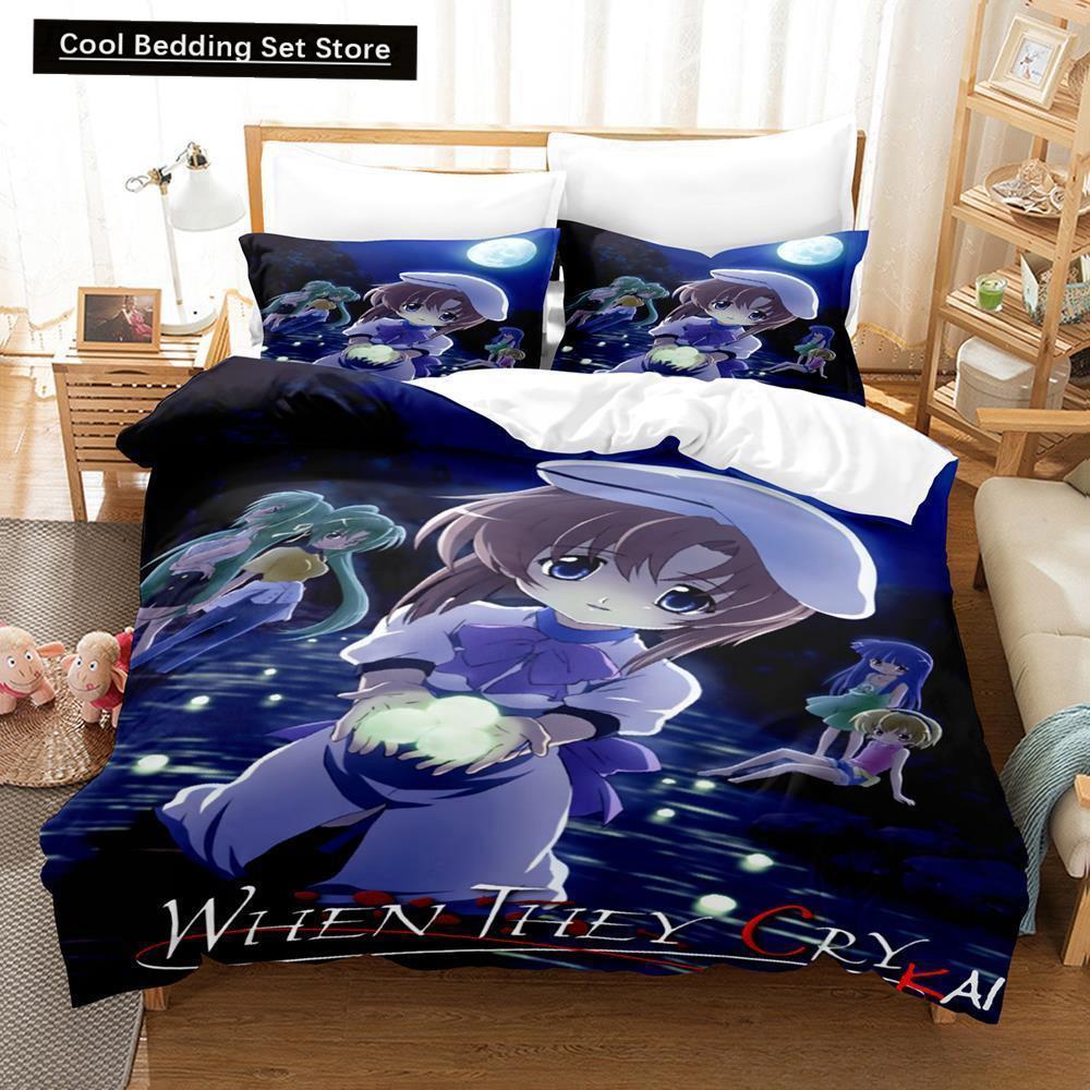 

3D-принт аниме Higurashi когда они плачут комплект постельного белья односпальный двуспальный двуспальный комплект постельного белья для взрослых детская спальня пододеяльник комплекты EU single(135x200cm)