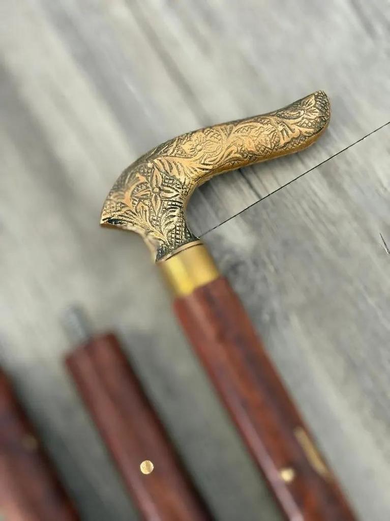 Sheesham Wood and Brass Handle Walking Cane Collectible Vintage Cane