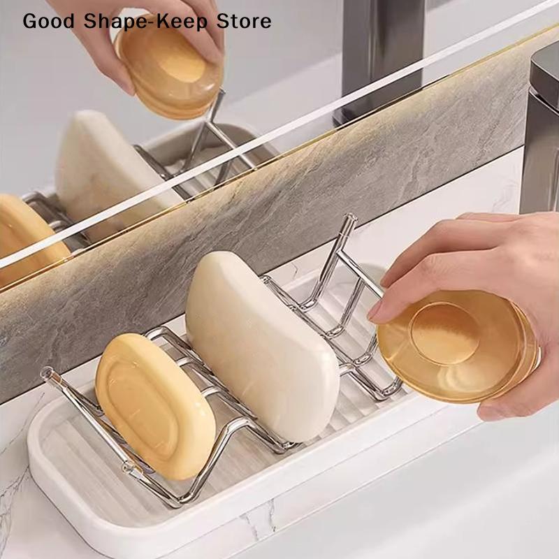 W-Shaped Taco Holder Sink Countertop Stainless Steel W-Shaped Soap Holder Space Saving Non-slip Soap Storage Rack Drain Tray