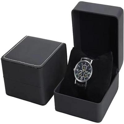 Black Single Watch Gift Box with Pillow PU Leather Wristwatch Display Case Organizer for Men Clamshell PU Leather Watch Cover