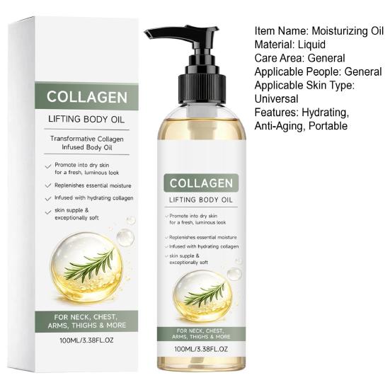 Yousheng 100ML Collagen Lifting Body Oil for Men Women, Hydrating Anti-Aging Body Care Oil, After Shower Crepey Skin Softening Moisturizing Oil for