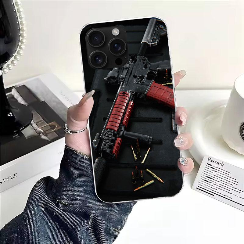 Gun Bullets AK47 Handgun Soft Phone Case For IPhone 11 17 Air 16E 16 Pro Max 15 + 14 Plus 13 Mini 12 Apple 7 SE 8 Fundas Coque 1