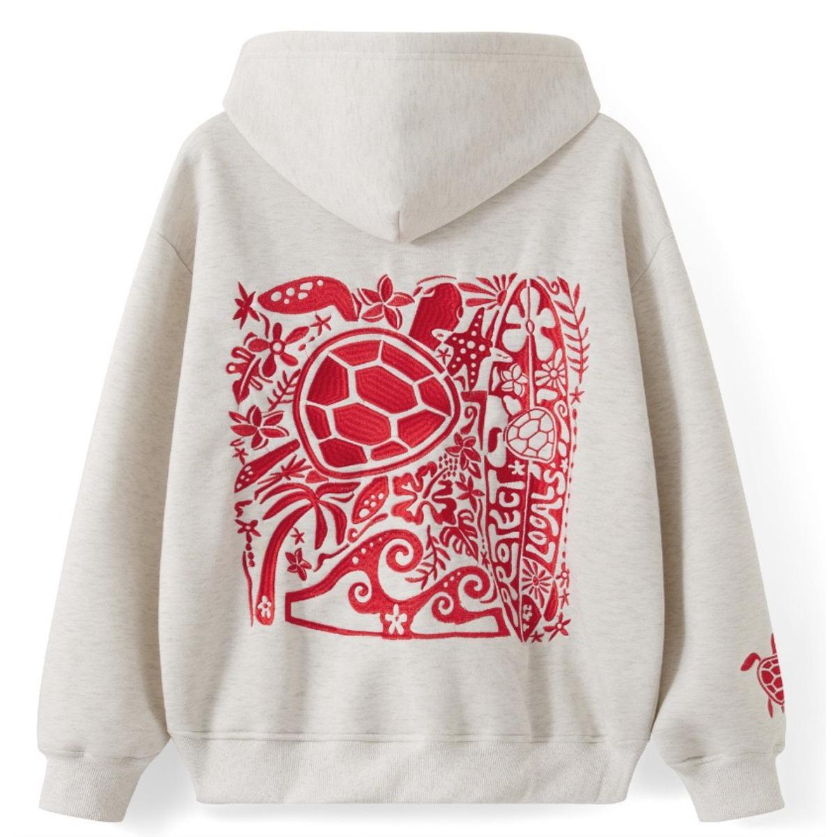 STREETRICH Women s Turtle Embroidered Hoodie Long Sleeve Kangaroo Pocket Drop Shoulder Casual Pullover Sweatshirt S серый