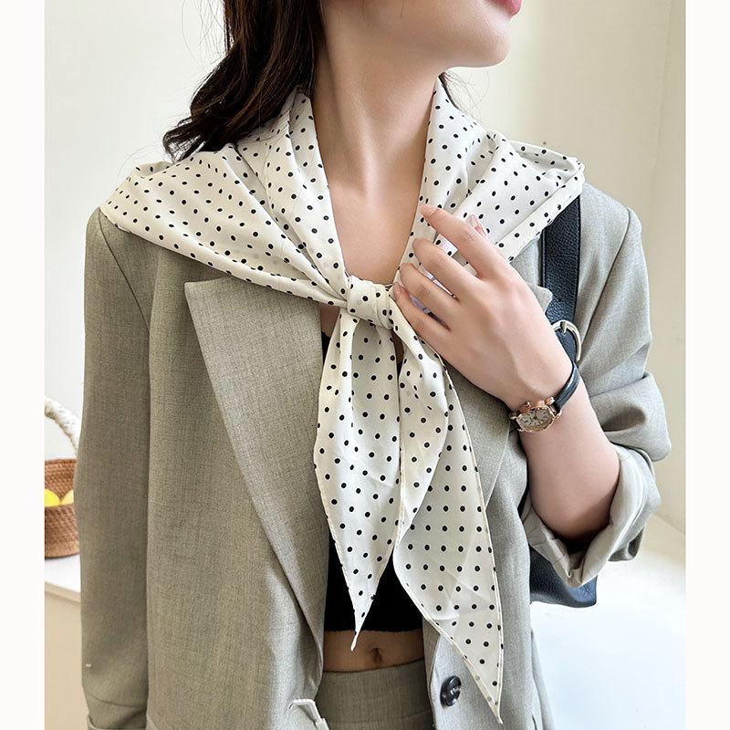 Wholesale Korean Retro Polka Dot Triangle Scarves Women Decorative Large Shawls Silk Autumn Versatile Temperament Accessories