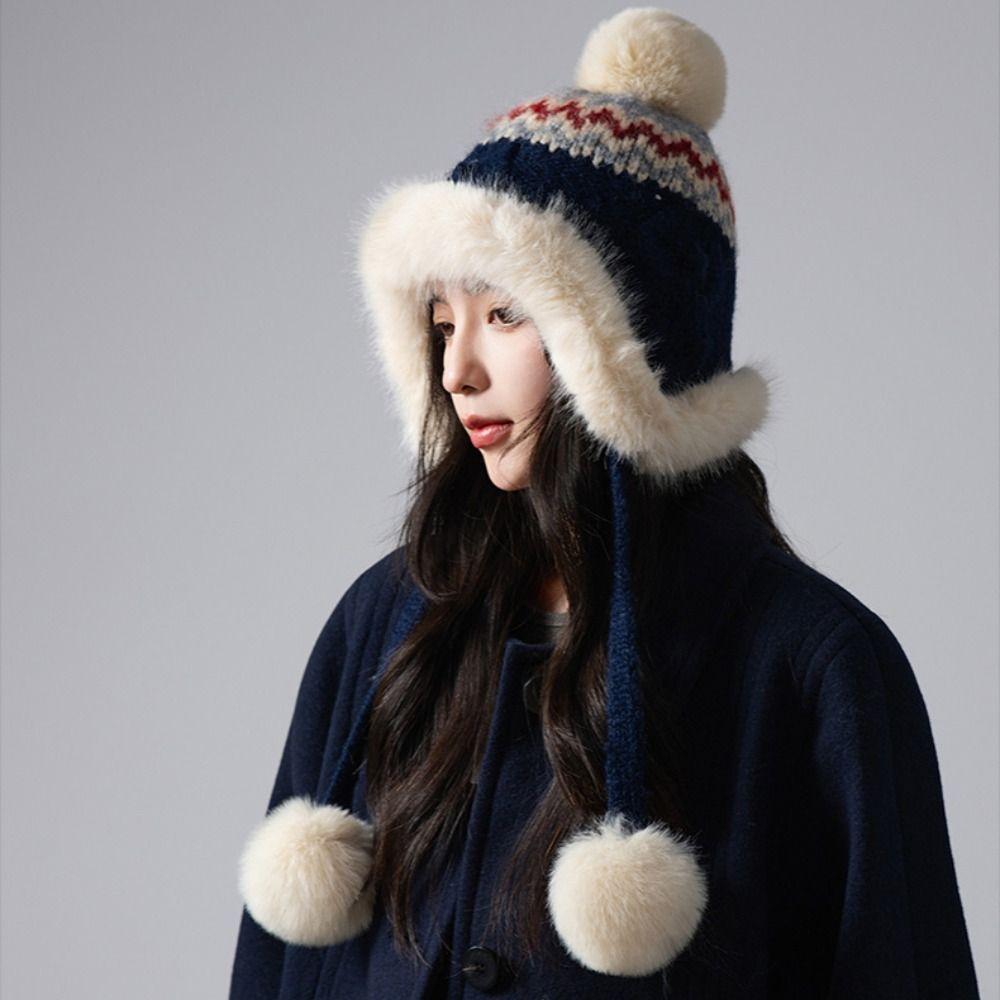 Ethnic Style Fair Isle Style Beanies Printed Ear Protection Hat Sweet Jacquard Knitted Hat  Autumn